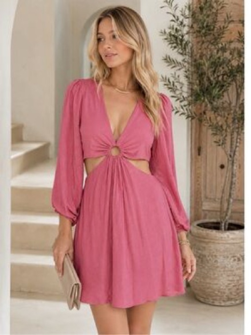Lumiere Pink Mauve Shimmery Cutout A-Line Dress with Ring Detail